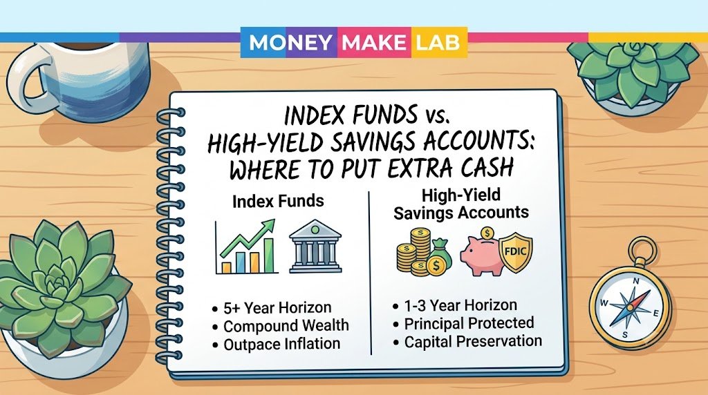 index funds vs. high yield savings accounts where to put extra cash